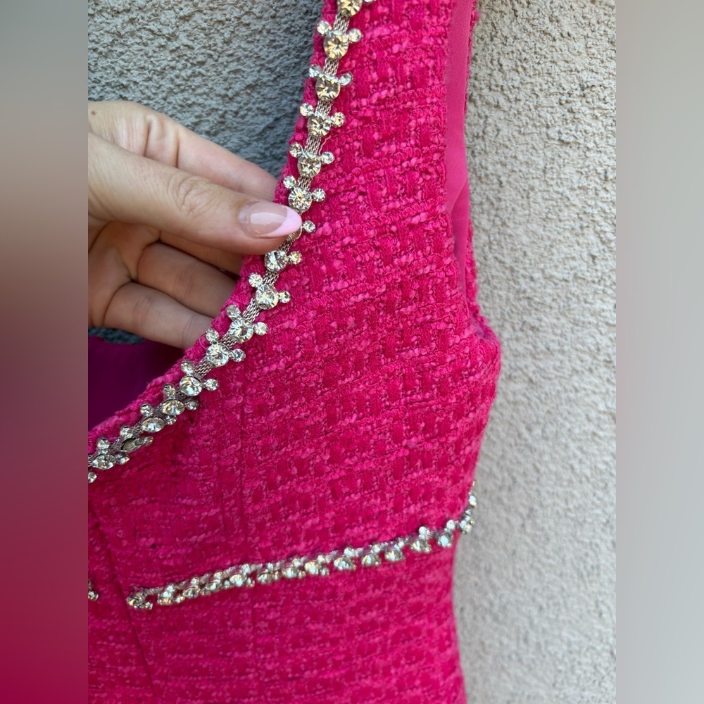 SELF-PORTRAIT Boucle Mini Dress in Fuchsia - Picture 14 of 16